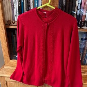 Classic Red Women's Crewneck Cardigan and Sleeveless Sweater - 2 piece